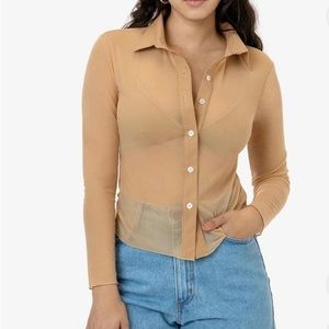 Los angeles apparel MICRO MESH LONG SLEEVE BUTTON UP